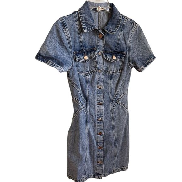 Pilcro Anthropologie Short-Sleeve Denim Button-Front Mini Dress 4 - Picture 3 of 6